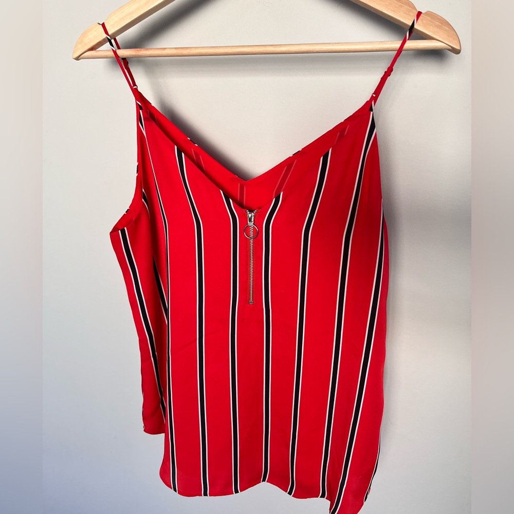Express Womens Red Striped Cami‎ Zipper V-Neck Spaghetti Strap Tank Top Small